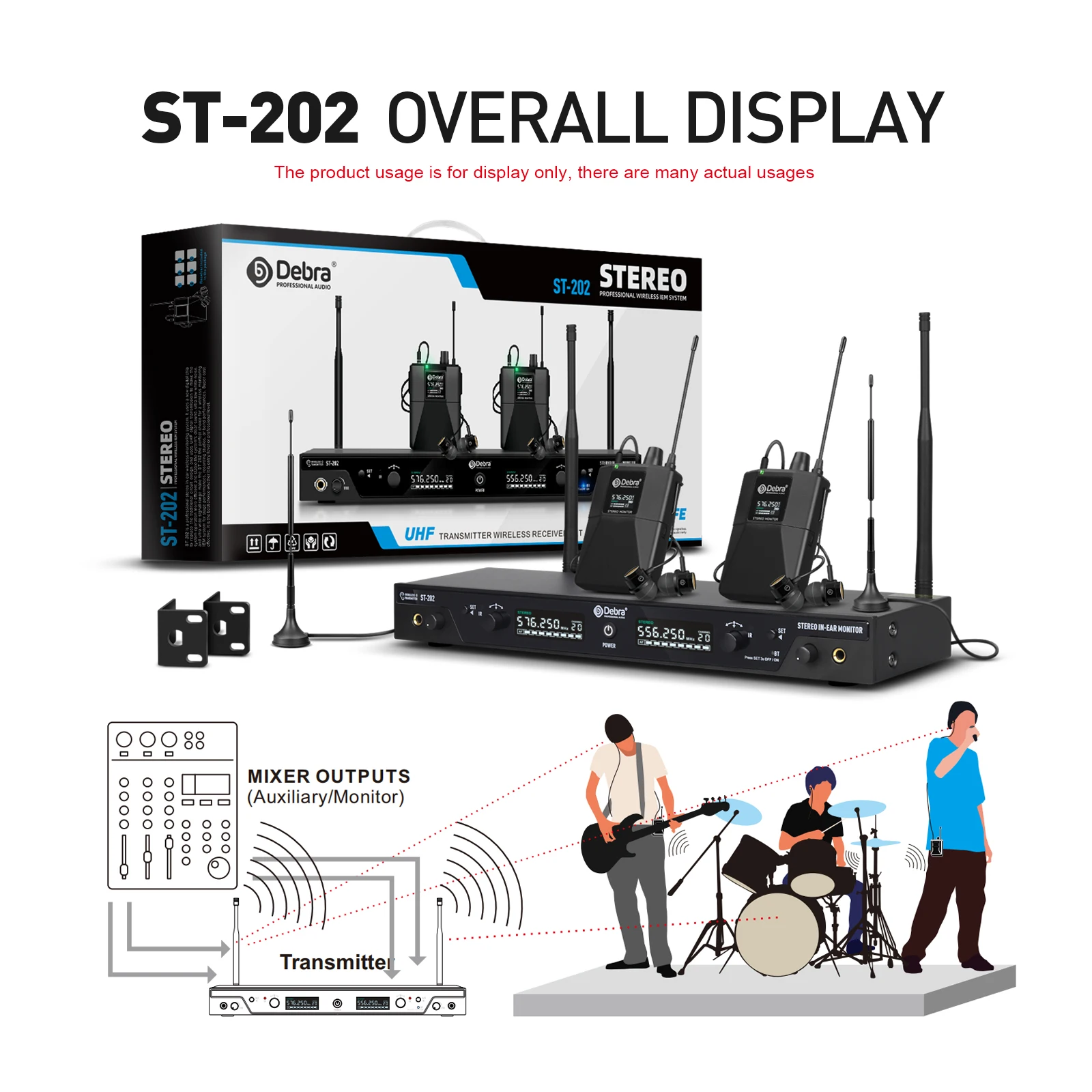 FROKET ST-202 Stereo Wireless In Ears Monitor System Stage Return Bodypack Receiver,IEM System  560-590MHz Frequency Band