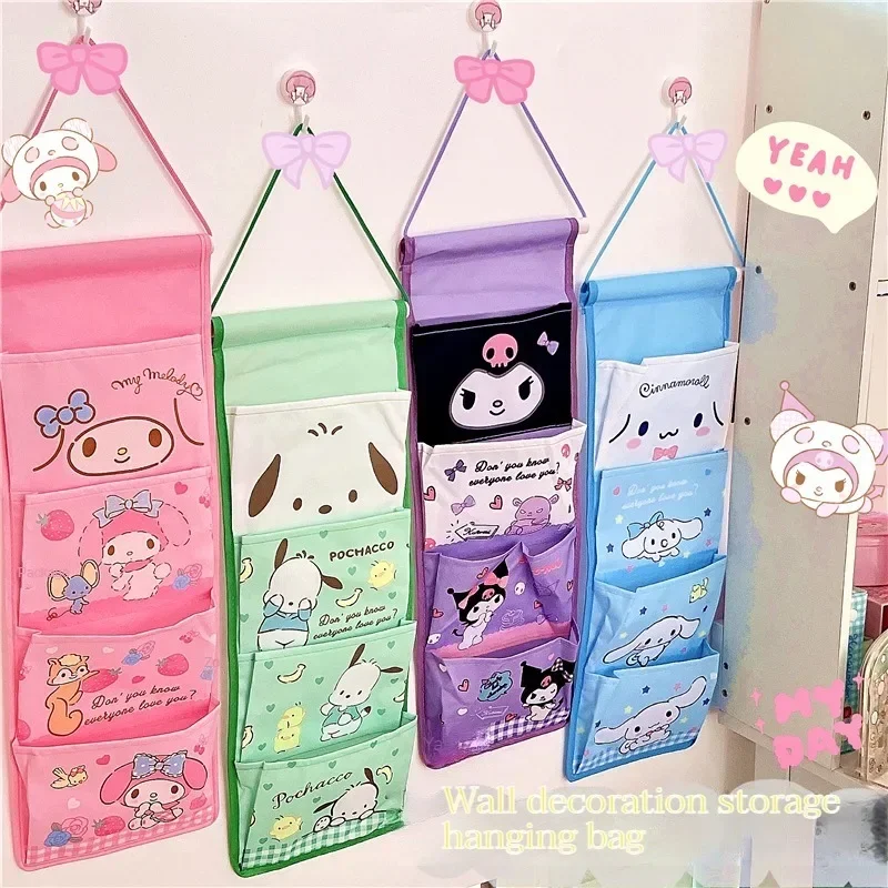 Sanrio créatif Kawaii fille Sanrioed tenture murale sac de rangement dessin animé Kuromi cannelle multi-compartiments Pochacco divers sac