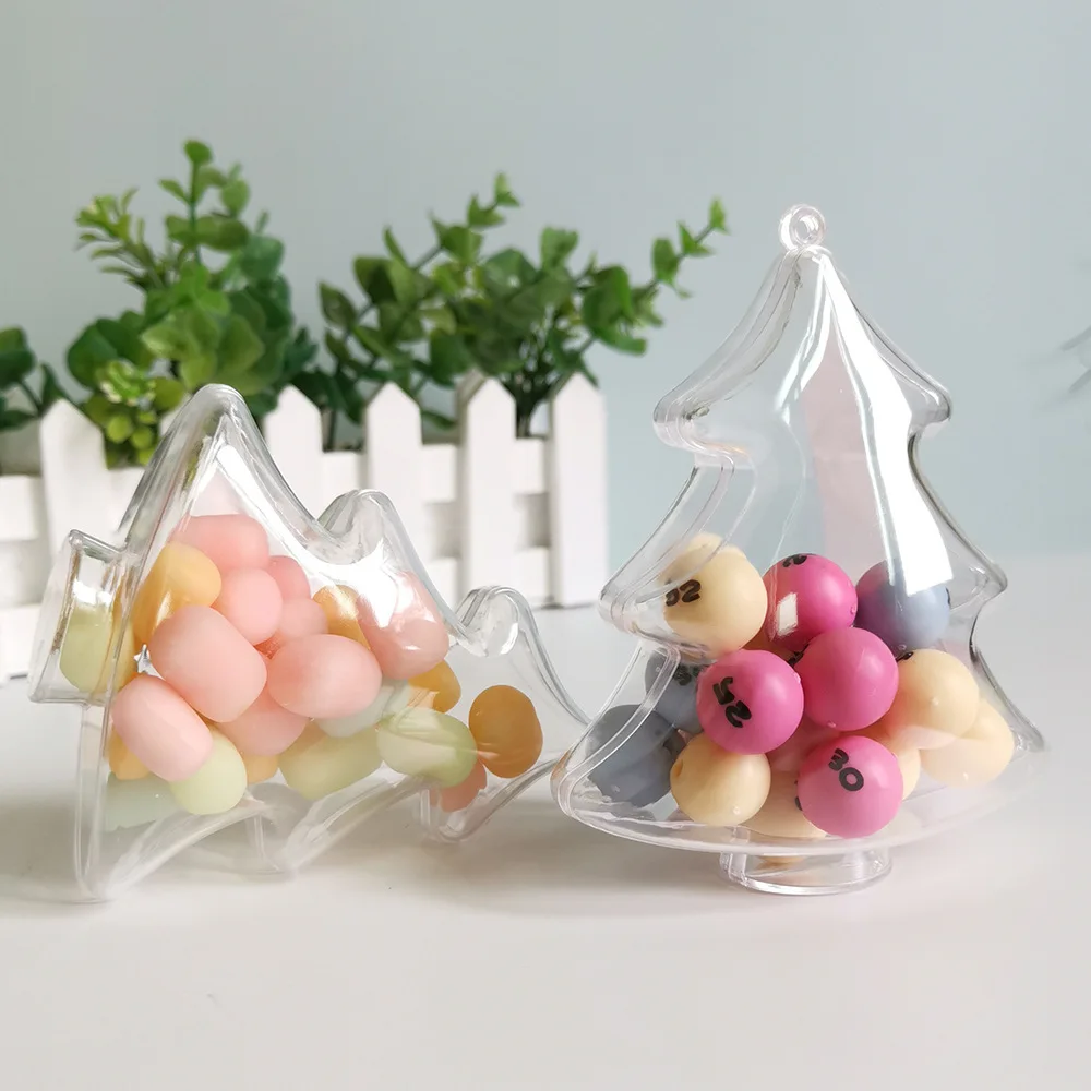 5pcs Christmas Tree Shaped Candy Box Clear Plastic Fillable Chocolate Gift Packing DIY Container Xmas Party Decor New Year Gifts