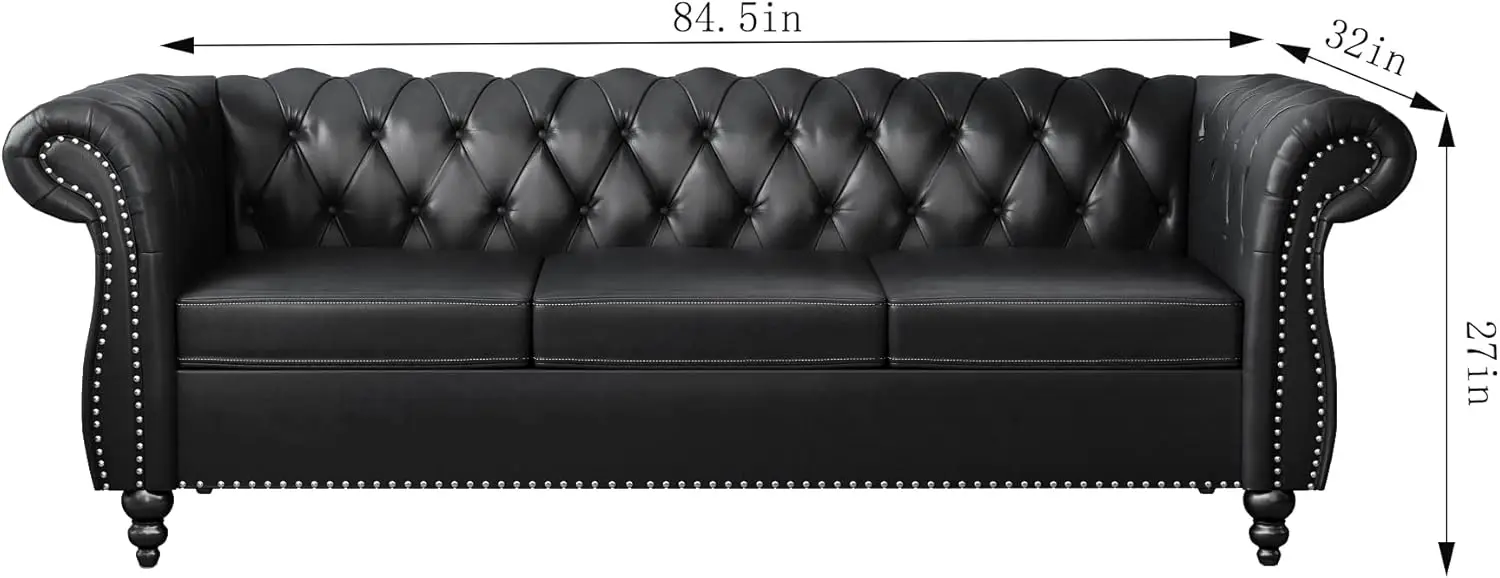 

Chesterfield Sofa Modern PU Tufted Couch 3 Seater with Rolled Arms and Nailhead for Living Room, Bedroom, Office, Apartment