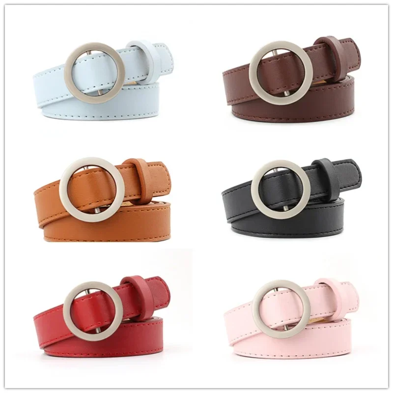 2.3x105cm Women Round Buckle Belt Without Hole Simple Solid Color Jeans Waistband Versatile Fashion Decorative Thin Waist Belts