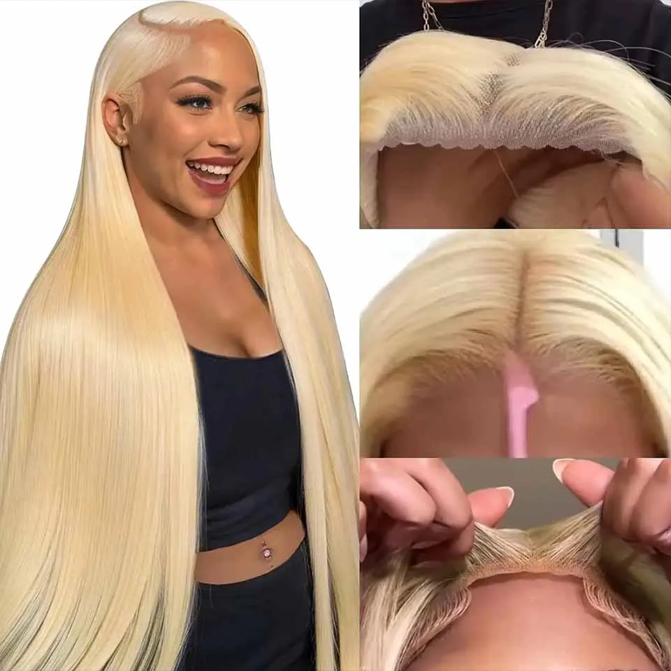 

Lumiere 613 Blonde Ready To Go Glueless Wig Lace Front Wig Straight 4x4 Lace Closure Wigs Pre Plucked Pre Cut Lace Wig For Women