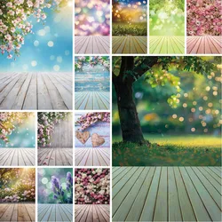 MOON.QG Floral Flowers Wooden Board Backdrop Spring Women Children Portrait Studio Background Birthday Product Photography Props