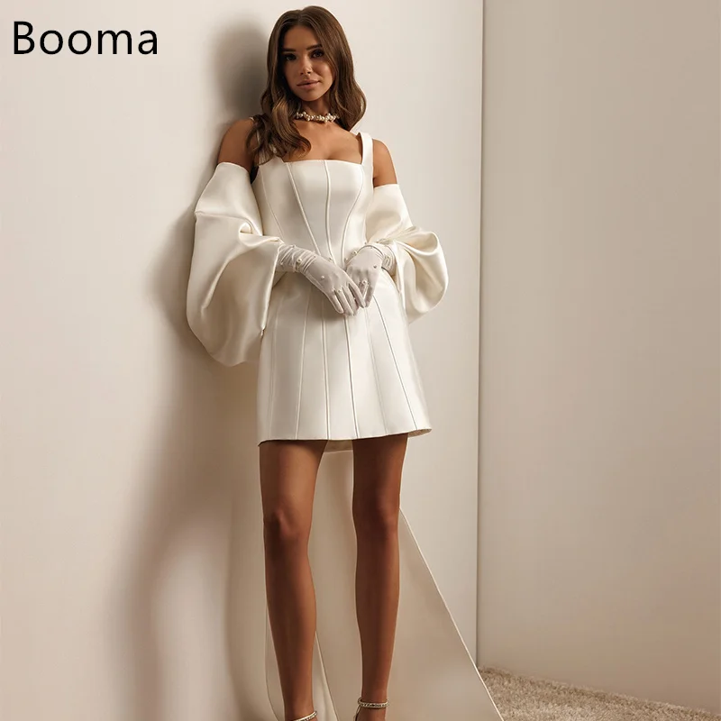 

Booma A-Line Simple Mini Wedding Dresses Spaghetti Strap Sleeveless Satin Elegant Brides Gown Custom Made 2025