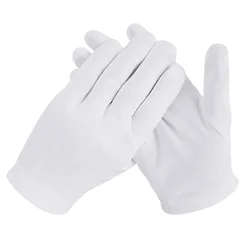 8PCS= 4Pairs White Cotton Gloves Soft Thin Coin Jewelry Inspection Work Nitrile Exam