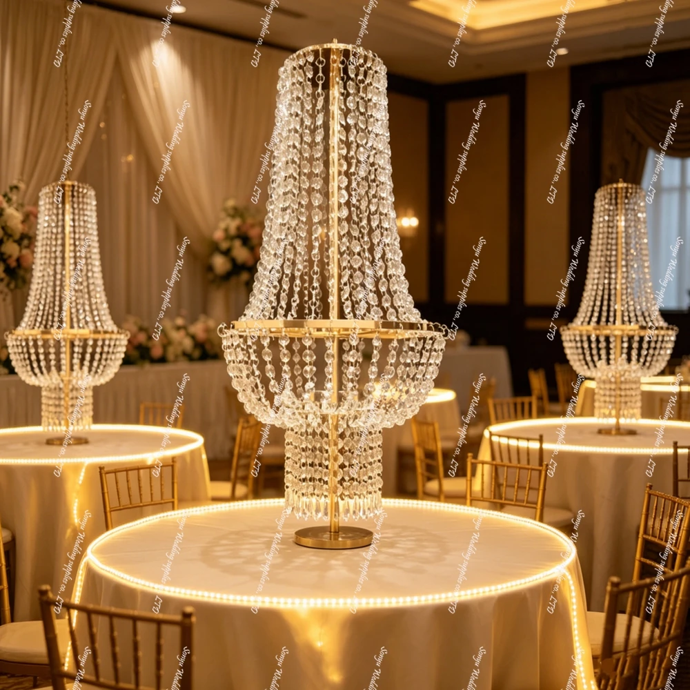80 to 130cm)4 to 10pcs New Wedding Props Crystal Acrylic Beads Table Centerpiece Lamp with wirless Light Gold Metal Flower Stand