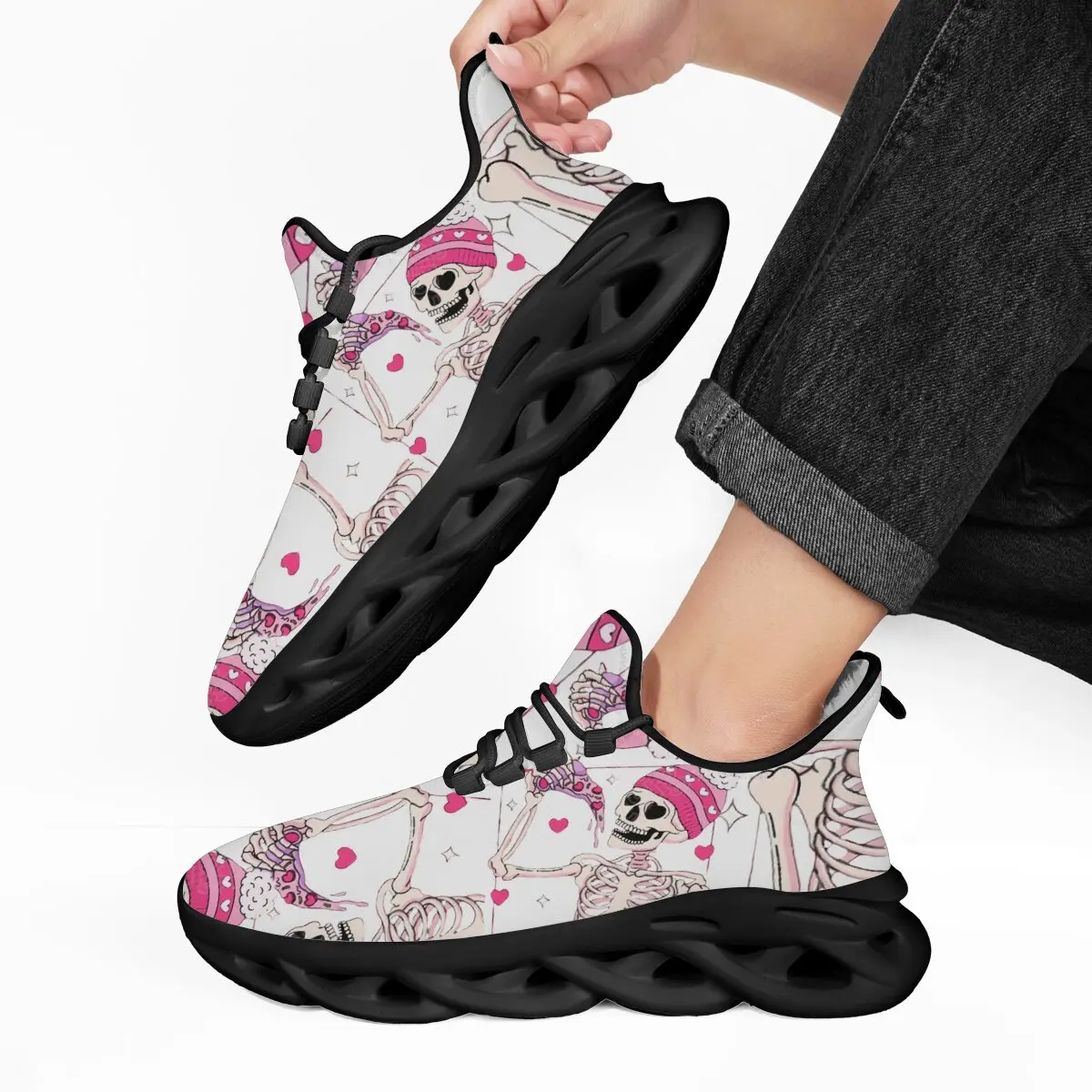 

Men Casual Sneakers Pink Skeleton Heart Print Fleece Lined Casual Sneakers Training Jogging Running Walking Sports Shoes