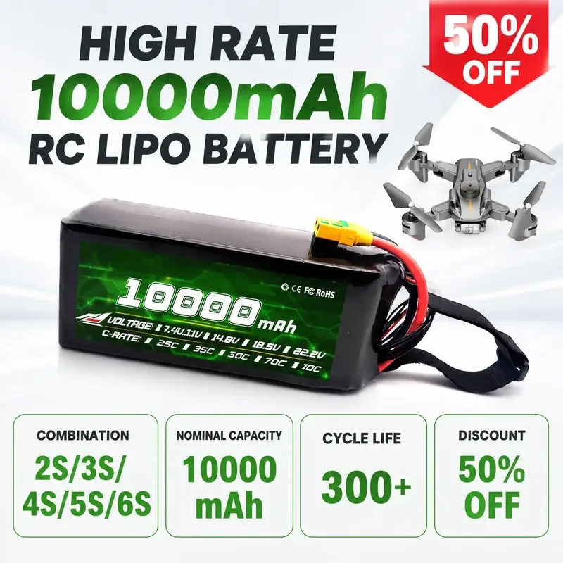 For Model Aircraft High Magnification Battery 10000 mAh 11.1V 22.2V 25C Multi-Axis Aerial Drone Lithium Polymer Battery