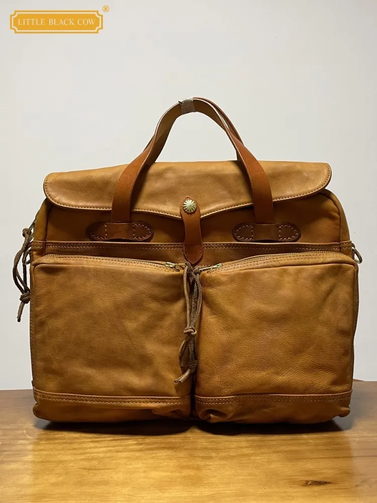 

Men Hasp Work Briefcase Retro Multi Pockets Cowhide Genuine Leather Totes Handbag Handmade High Quality Office Man Business Bag
