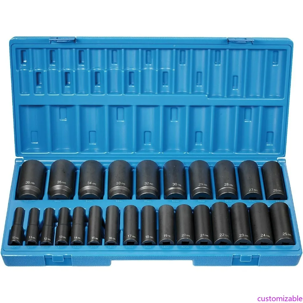 

Grey Pneumatic 26-Piece 12-Point Deep Metric Socket Set, 1/2 Drive, 12-Point
