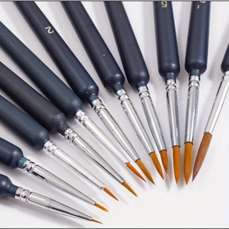 11pcs Paint Brush Set Professional Paint Brush Round Pointed Nylon Hair Acrylic Brush for Acrylic Watercolor Oil Painting