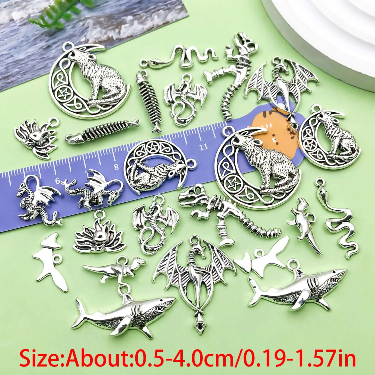 20/24pcs Animal Charms Alloy Fox, Skull, Dragon, Snake, Wolf Pendants for DIY Bracelets Necklaces Jewelry Making Accessories