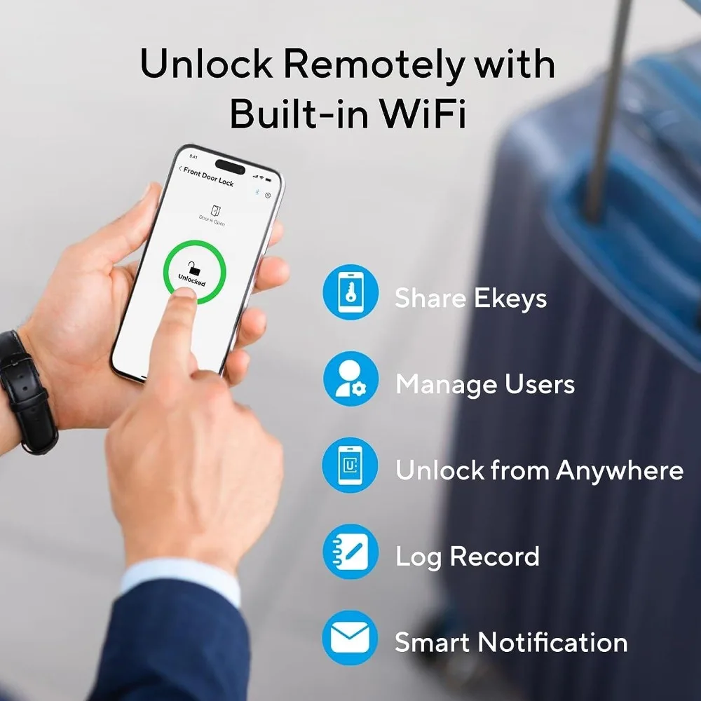 WiFi Smart Lock with Door Sensor, 8-in-1 Keyless Entry Door Lock,Fingerprint ID,App Remote Control,Auto Unlock,Door Status Alert