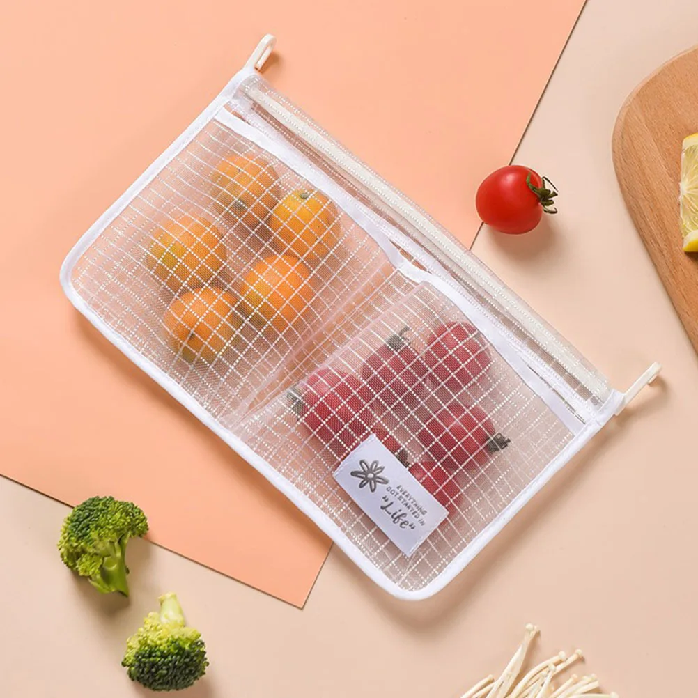 

2Pcs Hanging Storage Bag Double Compartment Fridge Mesh Organizer White Blue Reusable PP Material Kitchen Bags Refrigerator Door