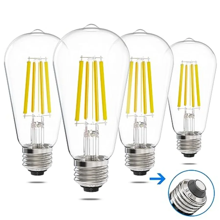 ST58/ST18, LED Filament Light Bulbs, 3CCT, 2700K/4000K/5000K, High Brightness, 7W, 60 W Equivalent, Classic Clear Glass, E26, 4