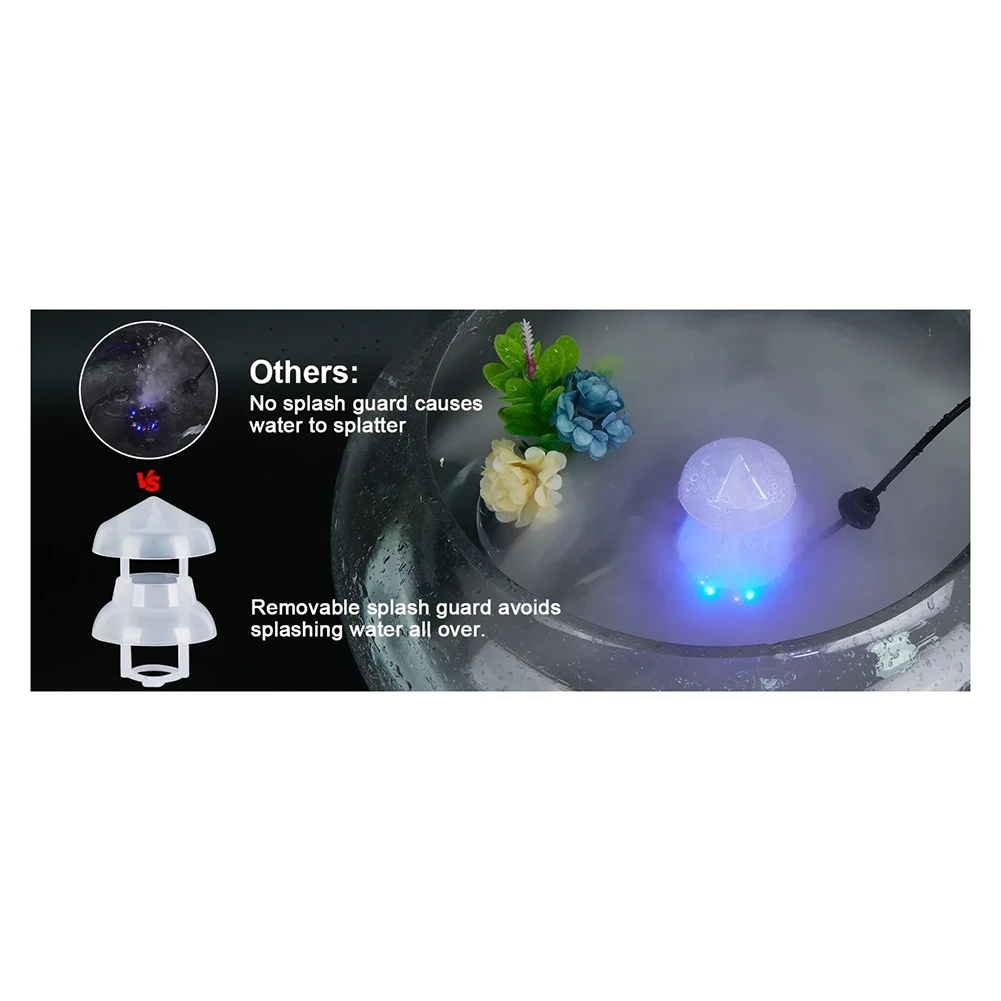 Atomizador ultrasónico, generador de niebla, nebulizador, fuente de agua, estanque, acuario, máquina de niebla, humidificador con protector contra salpicaduras EE. UU.