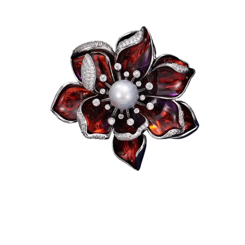 Nuevo exquisito ramillete de flores rojas brillantes, pin antiluz