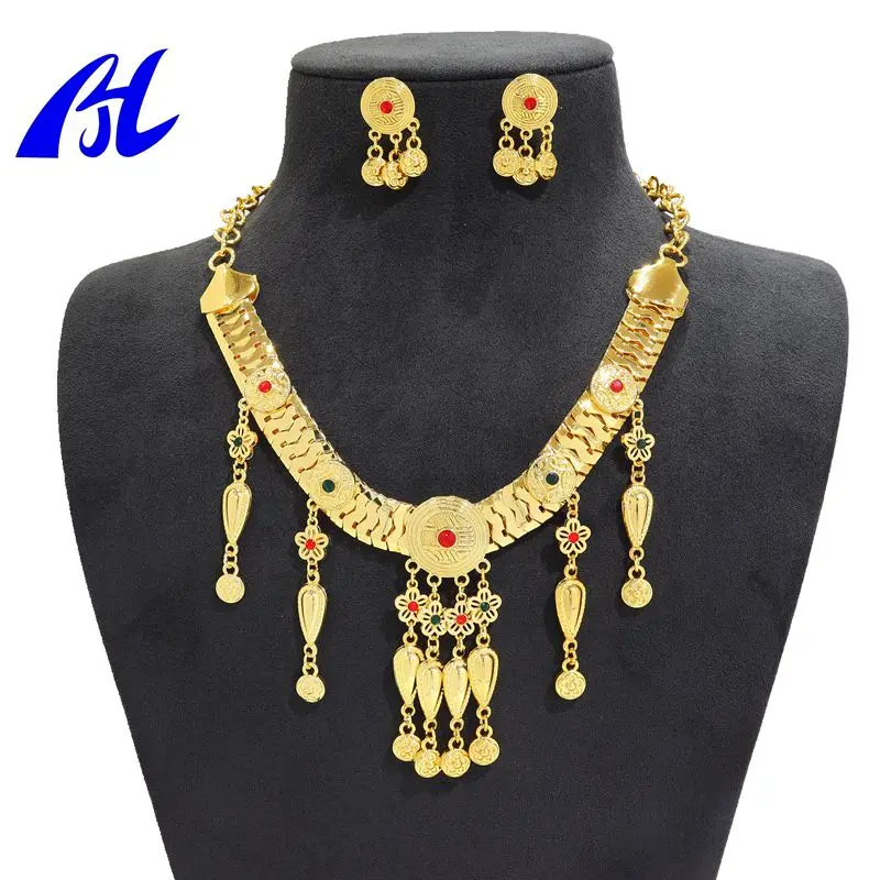 

Gold Plated Flower Design Partywares Traditional Ethnic Designed Women's Necklace Set With Pair Of Earrings Jewelry set