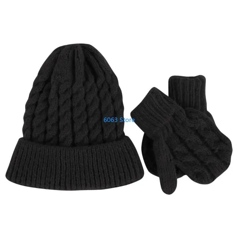 

Winter Warm Baby Knitting Wool Hat Gloves Set Solid Color Crochet Mitten for Kids Children