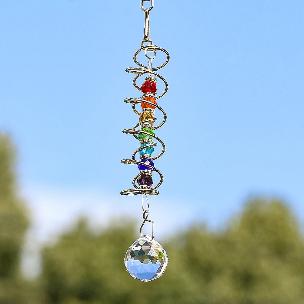 Spiral Tail Wind Spinner Stabilizer Sun Catcher Crystal Ball Rainbow Maker Chakra Bead Chain Wind Chimes Garden Hanging Decor