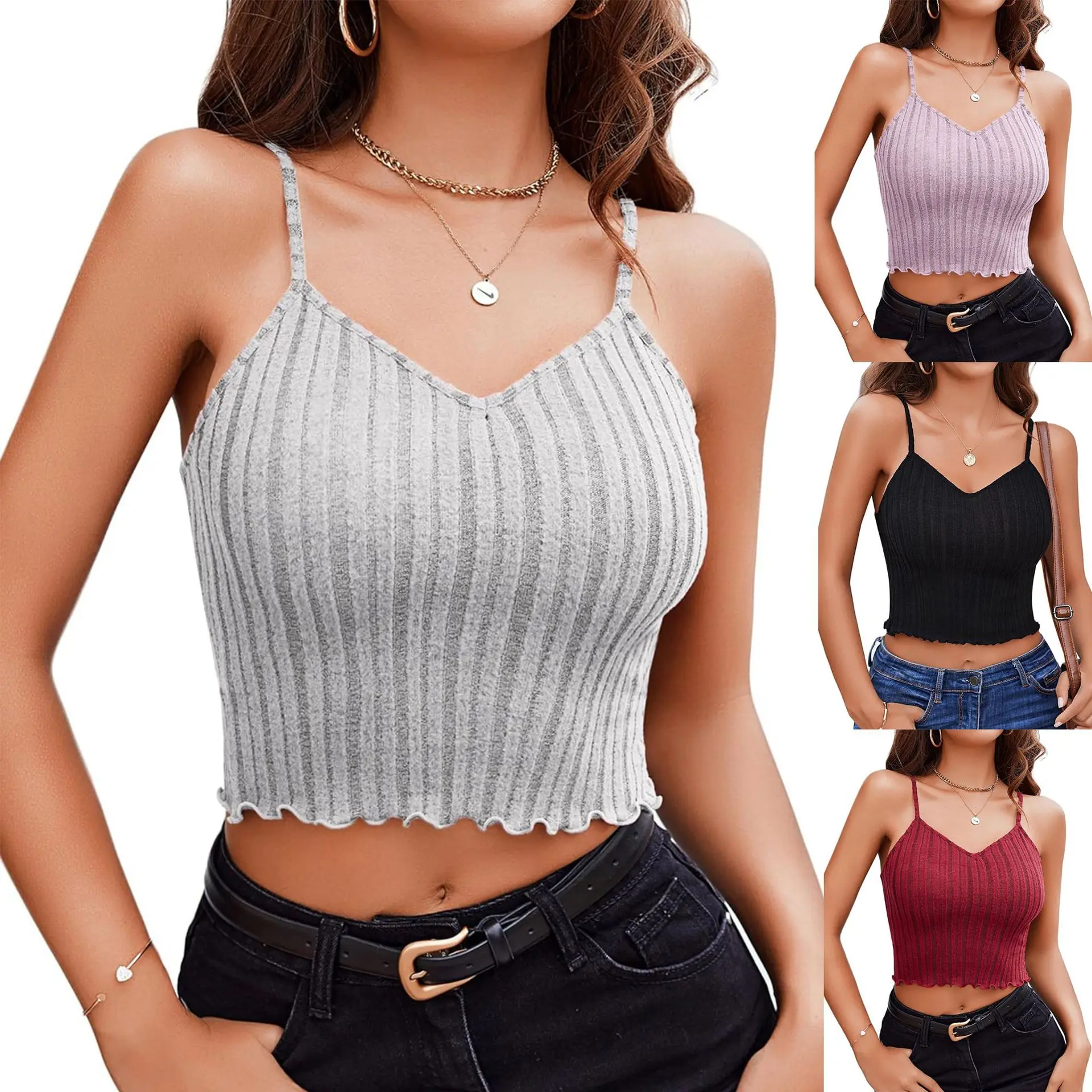 

2025 European and American Women's Summer New Short Halter Top Slimming Crop Top Sexy Halter Top