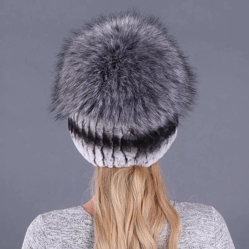 Women\'s Simulated Fox Rabbit Fur Hat Winter Fur Warm Knitted Hat Windproof Cold Proof Outdoor Cycling Skiing Sports Accessories