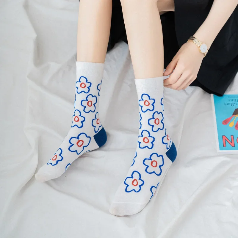 Autumn Winter Sock Women Korea Style Flower Pattern Print Short Socks Cute Streetwear Girls Fashion Women Socks носки женские