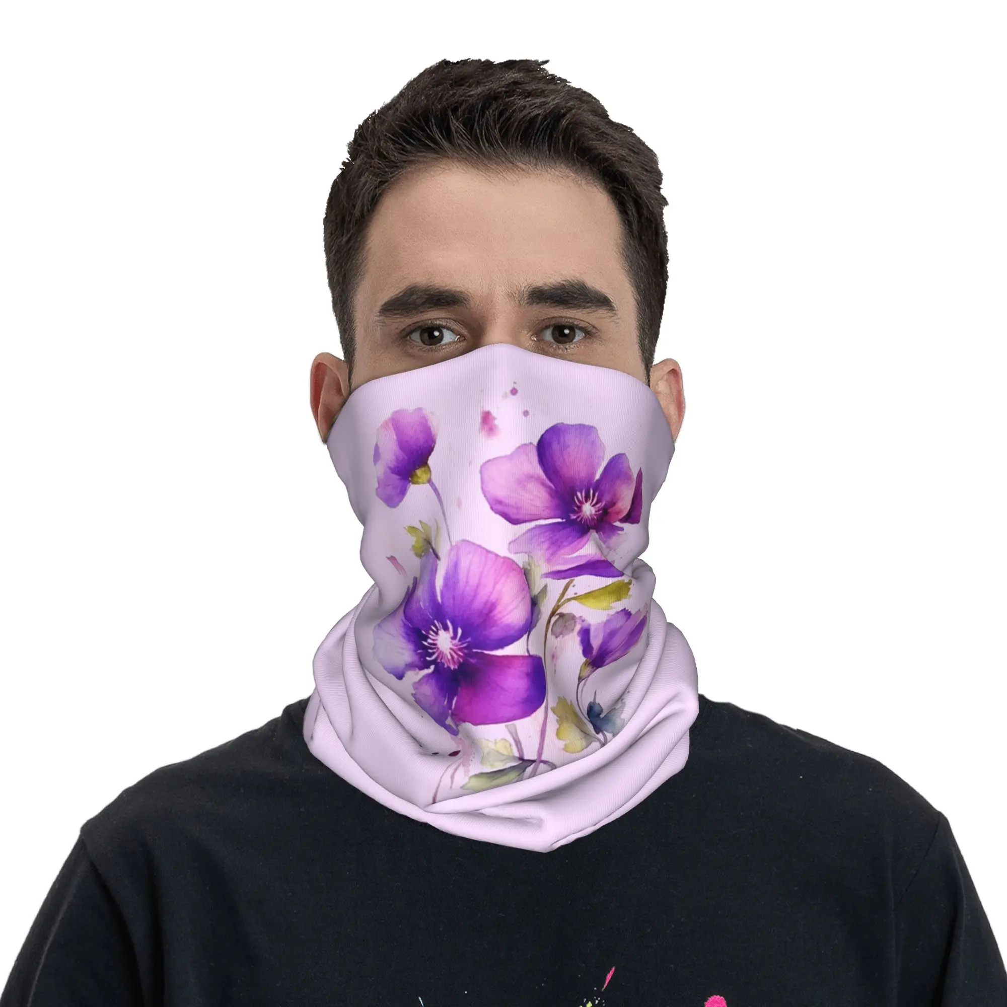 Vibrant Violet Flowers Bandana Neck Gaiter Printed Face Scarf Cycling Scarf Running for Men Women Adult Breathable