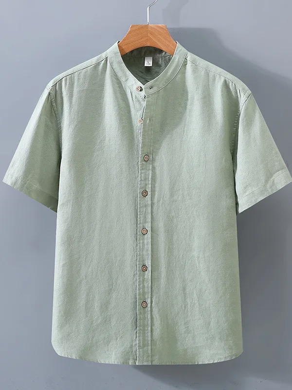 

New Chinese Style Men's Pure Linen Short Sleeve Shirt Thin Breathable Casual Full Linen Material Lightweight Classic Collar