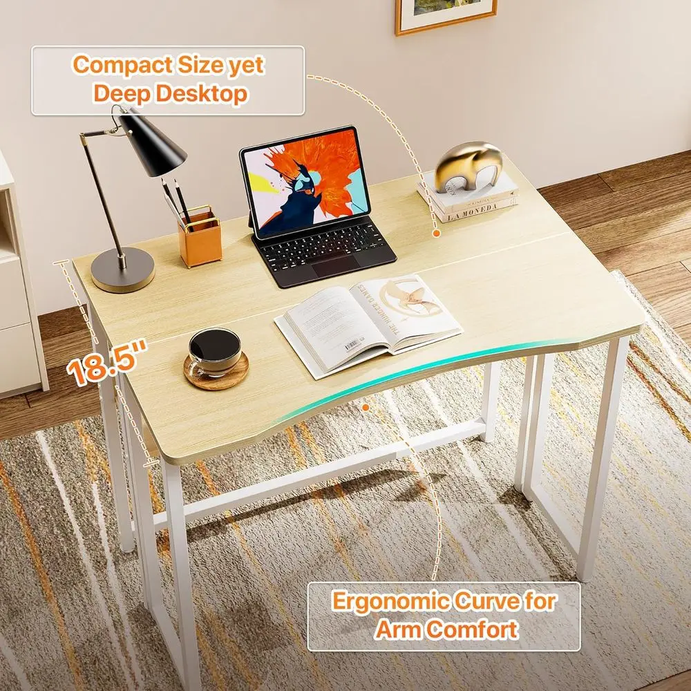 مكتب مدمج قابل للطي من خشب البلوط 31.5 مع مساحة تخزين للمساحات الصغيرة ومنطقة الأريكة، مثالي للكتابة والعمل المكتبي