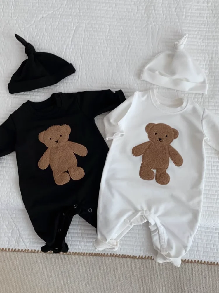 

Celebra Long Sve Hooded Onesie for Baby Girls Cotton Bear Print Rer Spring Autumn Seasonal Wear Comfortable Baby Ou...