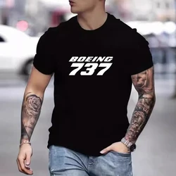 2024 Summer Men's New Tops Hip Hop Short Sleeve Personalized Fashion Boeing 737 Printed Round Neck Daily Casual T-Shirt