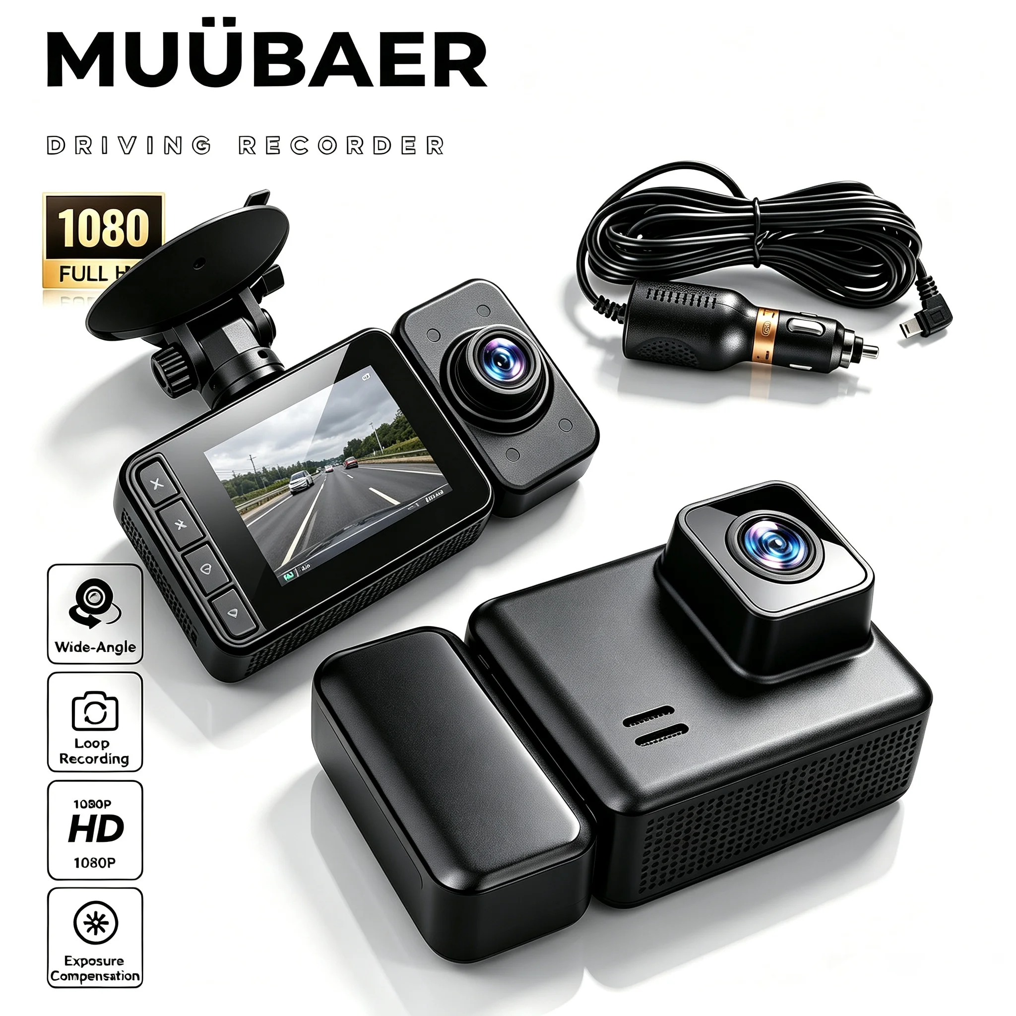 Dash Cam Front & Inside Car Recorder with 1080P/720P HD Recording, 170° Wide Angle Night Vision, G-Sensor, Parking Monitor, Loop Recording Suitable for Cars, Dash Camera DVR System for Vehicle Monitoring
