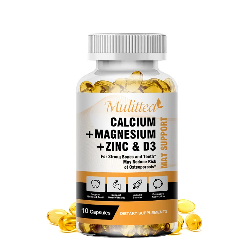 Mulittea Calcium Magnesium Zinc Capsules with Vitamin D3 for Strong Bones & Nervous System Health & Promotes Cell Growth