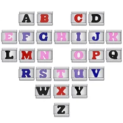 Black Pink Red Blue Purple Glaze 26 English A-Z Letters Charm Italian Links Fit 9mm Bracelet Stainless Steel Jewelry DIY Making