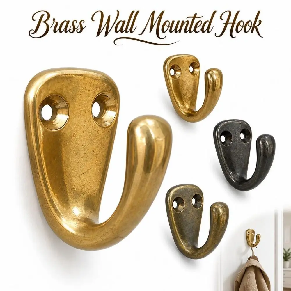 Classic Brass Wall Mounted Hook Heavy-Duty Durable Coat Robe Hook Curved Retro Vintage Hanger Bathroom Kitchen