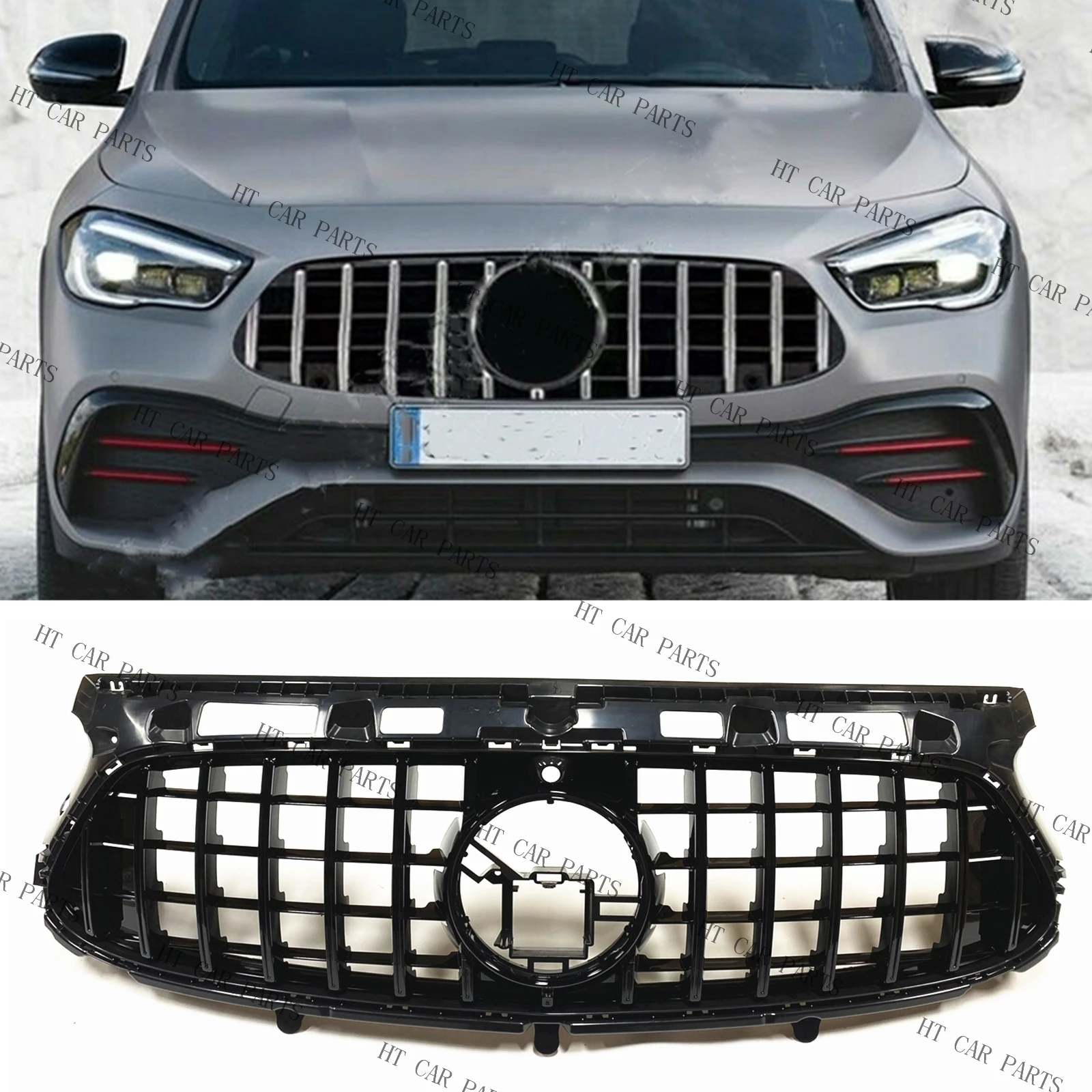 For Mercedes Benz GLA Class H247 GLA45 GLA35 2020-up ( Deluxe Version) 1 Piece Black GT Style of Front Bumper Grille Mesh Grill