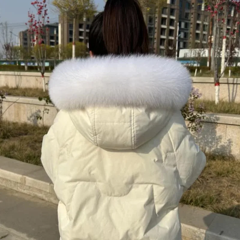 New Real Fox Fur Collar For WomenThick And Warm Natural Fur Trim Fashion Luxury Coat Down Jacket Fur Hood Trim Black Fur Collar