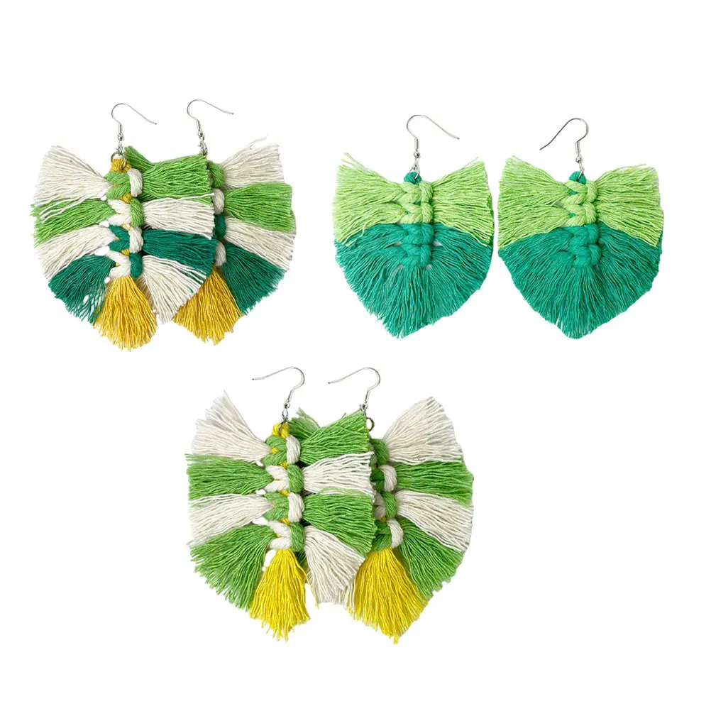

3 Pairs Tassel Pendant Earhook Dangle Ear Pendant Earrings Patrick's Day Festival Jewelry Fashion Accessory