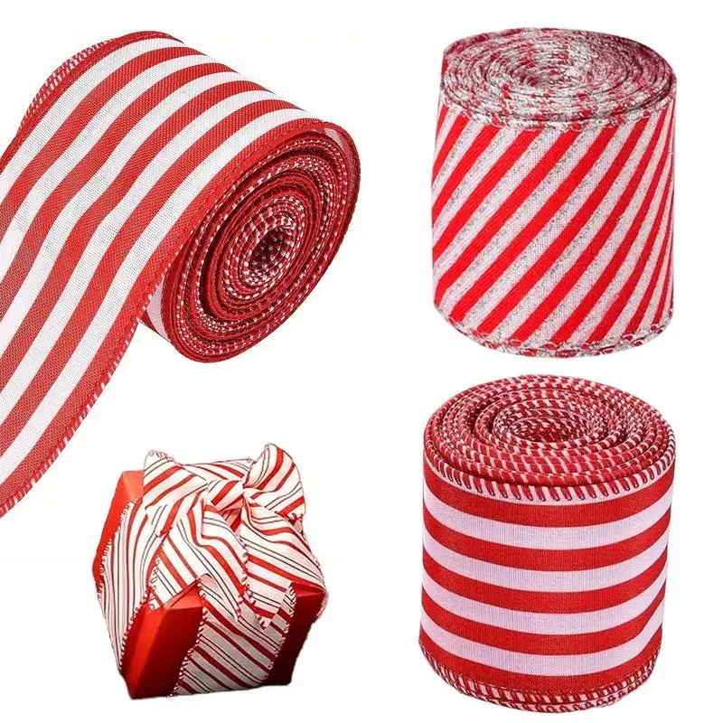 Christmas Ribbon Wired | 3 Rolls Burlap Ribbon for Christmas Trees | Christmas Tree Strip Ribbons for Christmas 5 Yards Per Roll