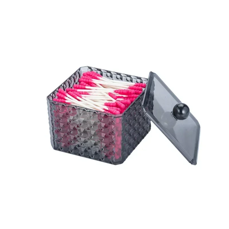 3 Kinds Optional Makeup Cotton Pads Organizer with Lid Translucent Black Plastic Makeup Swab Storage Box Lipstick Case image 4