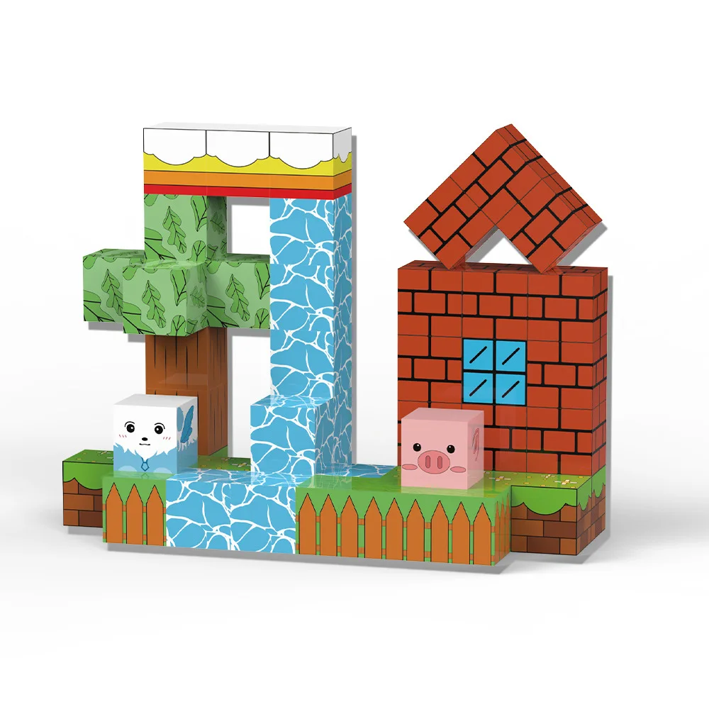 DIY Painted Magnetic Building Blocks Mine World Magnet Cube Brick Sensory Best Sets for Boys Girls Kids DIY Pixel style Model Ba
