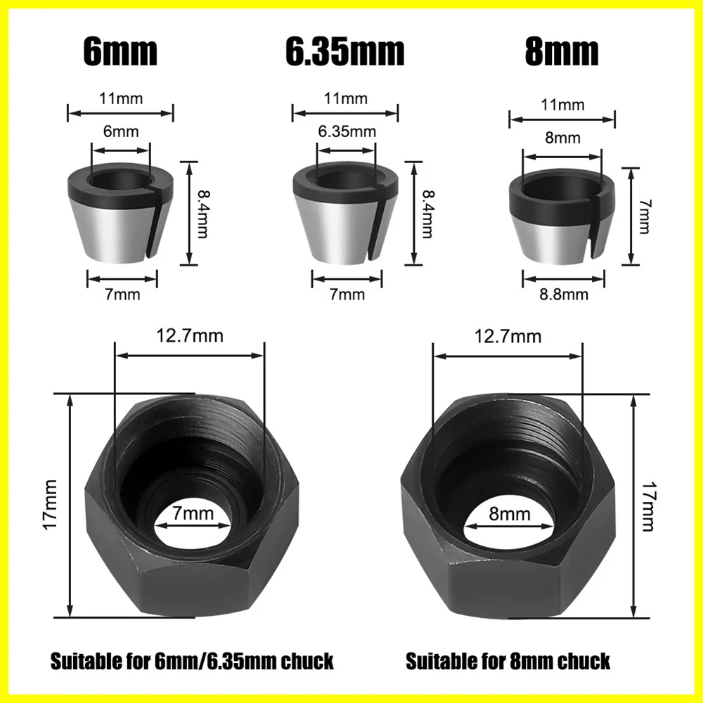 

5pcs 6/6.35/8mm Trimmer Collet Chuck Router Bit Shank Adapter For Engraving Machine Chuck Trimming Router Bit Collet Accessories