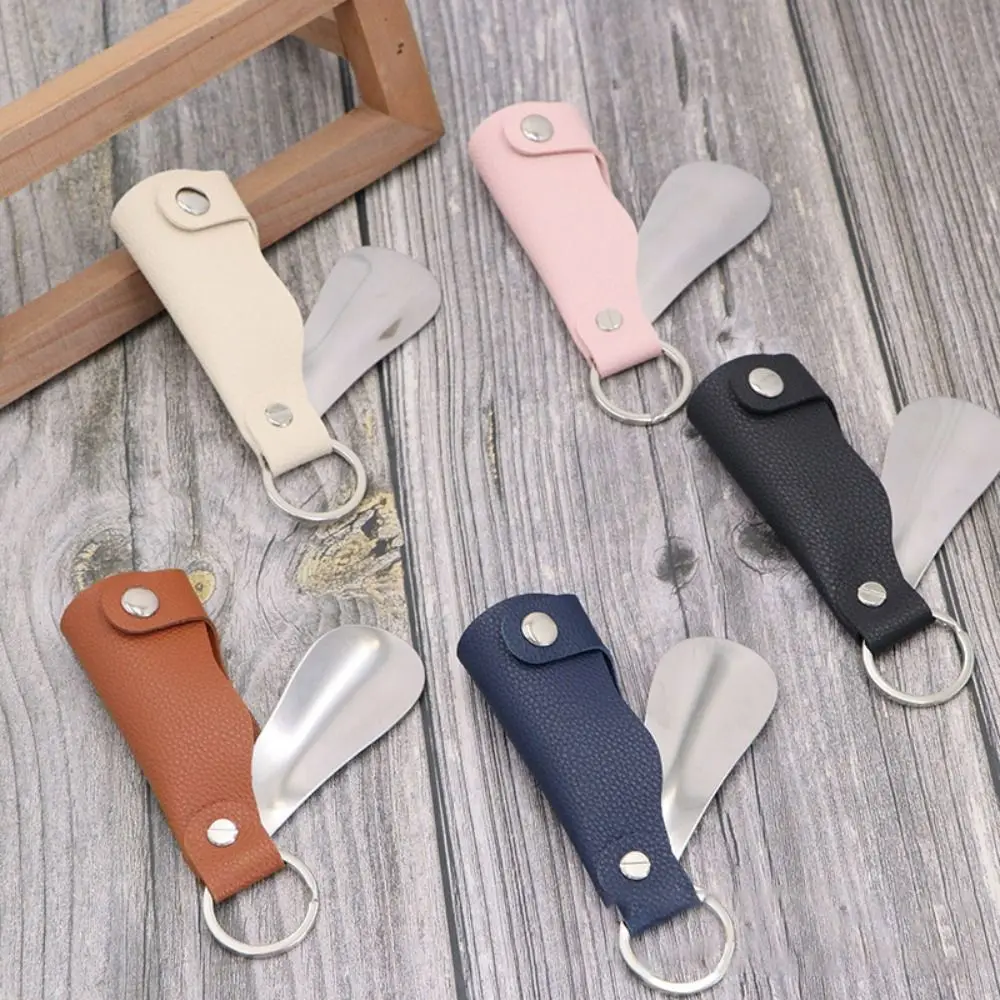 

Mini Shoehorn Keychain PU Leather Portable Shoe Lifter Short Handle Easy-Grip Stainless Steel Shoe Horn