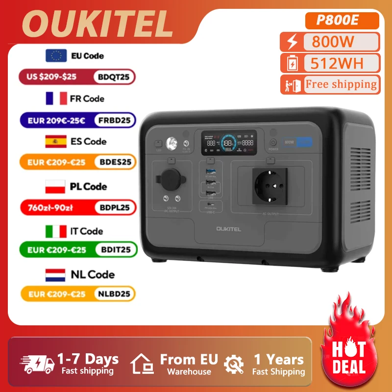 OUKITEL P800E PLUS centrale électrique Portable 800W générateur solaire 512Wh Lifepo4 batterie maison sauvegarde Camping en plein air puissance Mobile