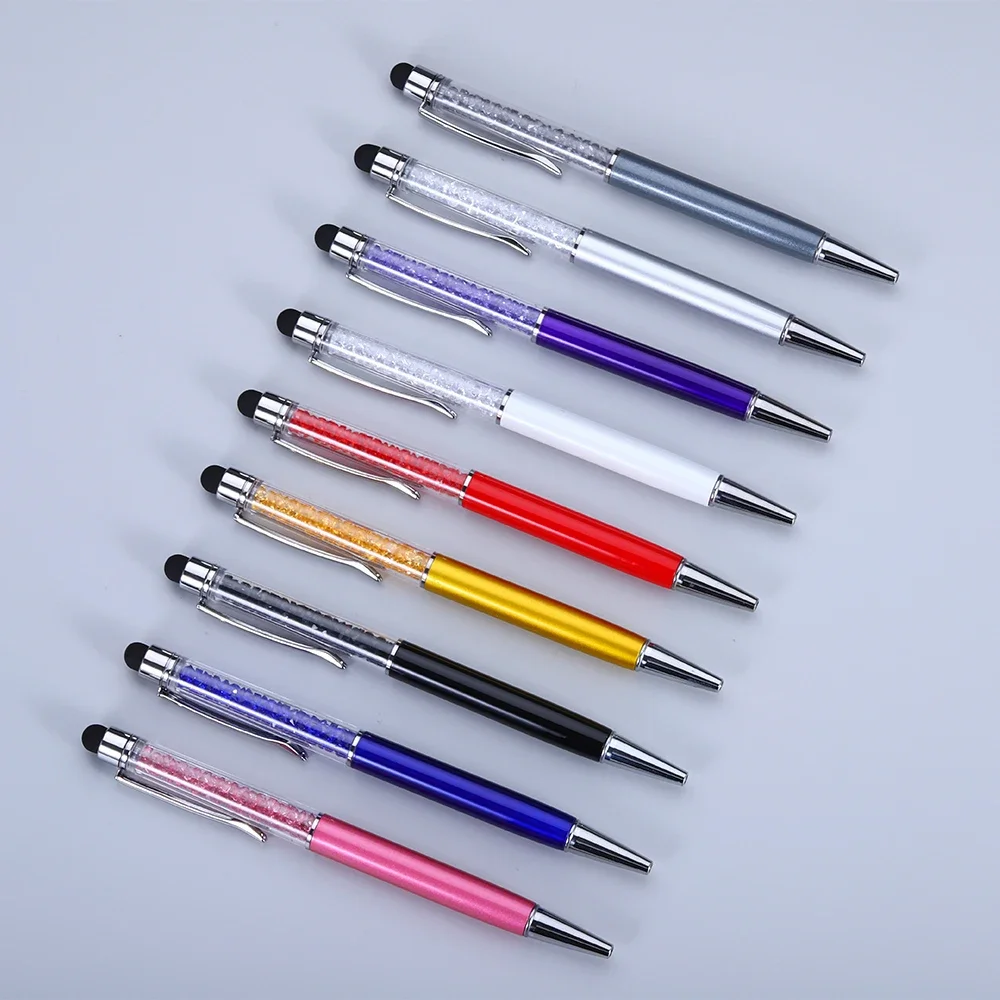 100pcs/lot Crystal Stylus Pen Diamond Ballpoint Pens Stationery Ballpen 2 in 1 Crystal Touch Screen Pen for Capacitive Screen