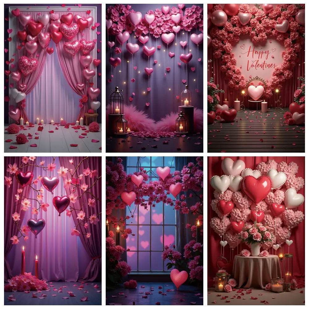 MOON.QG 14-Feb Valentine's Day Decoration Background Red Drapes Heart Balloon Curtain Backdrop Party Studio Photography Supplies