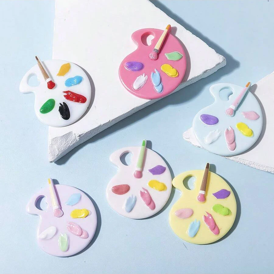6pcs Fashionable Charming Multicolor Mini Palette Resin Accessories Random Mix Suitable for Women's Jewelry Making DIY Jewelry
