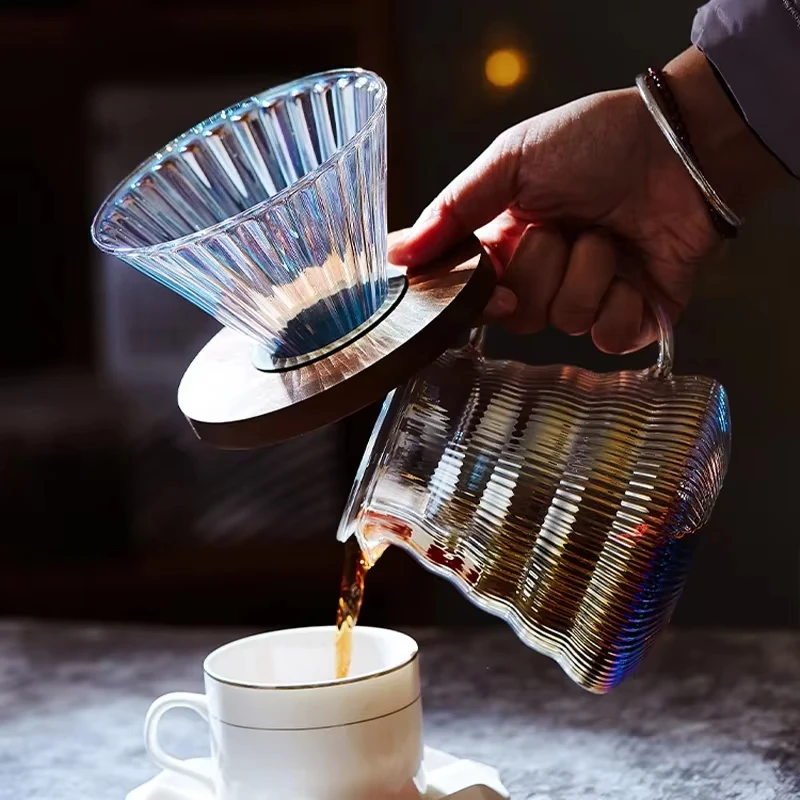 Colorful Pour Over Coffee Set Dripper Coffee Server Filter Glass Funnel Drip Coffee Maker Brewing Cup with Wooden Holde - view 4