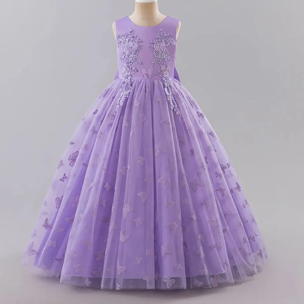 

Girls' Butterfly Embroidered Tulle Ball Gown Sleeveless Princess Party Dress For Wedding Birthday Elegant Kids' Formal Occasion